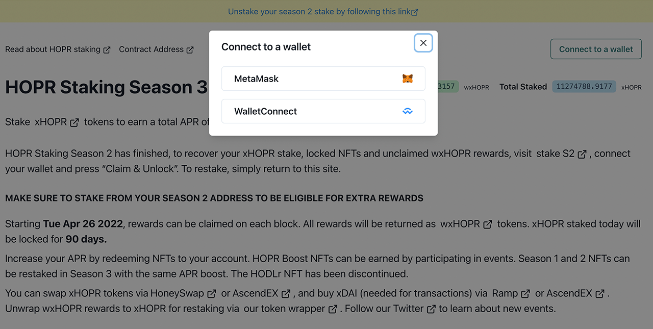 Staking on HOPR smart contract