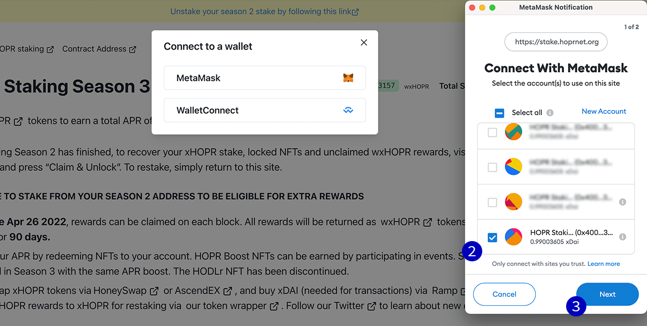 Staking on HOPR smart contract