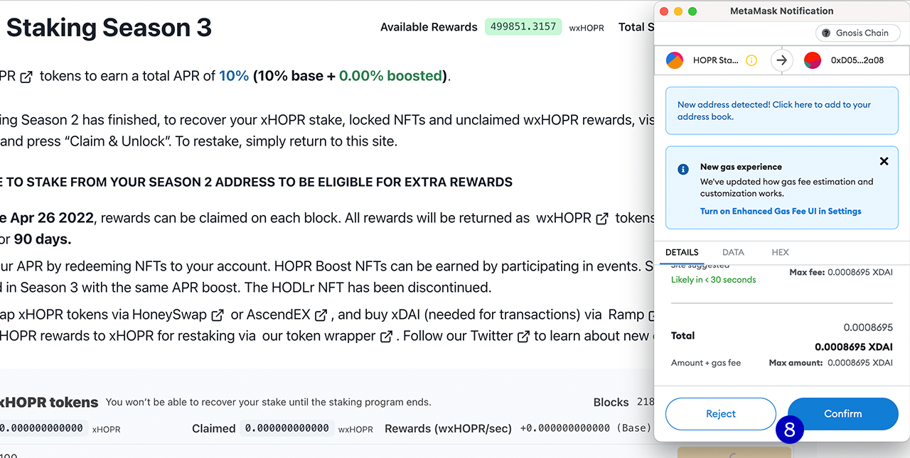 Staking on HOPR smart contract