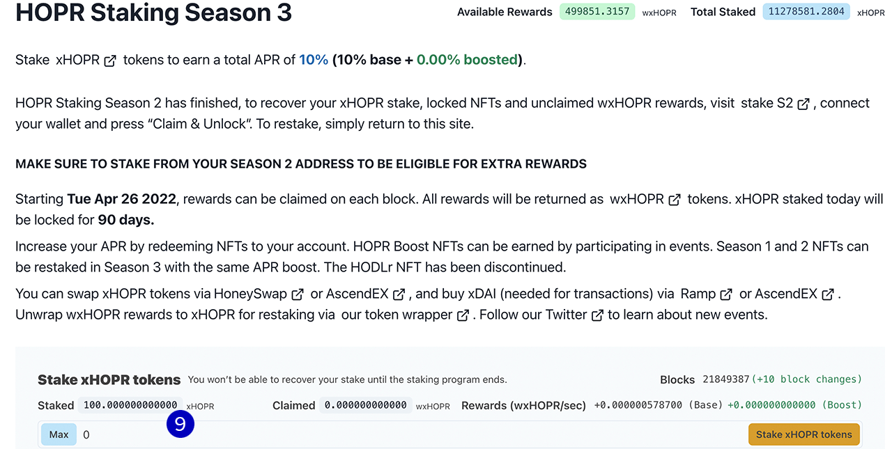 Staking on HOPR smart contract
