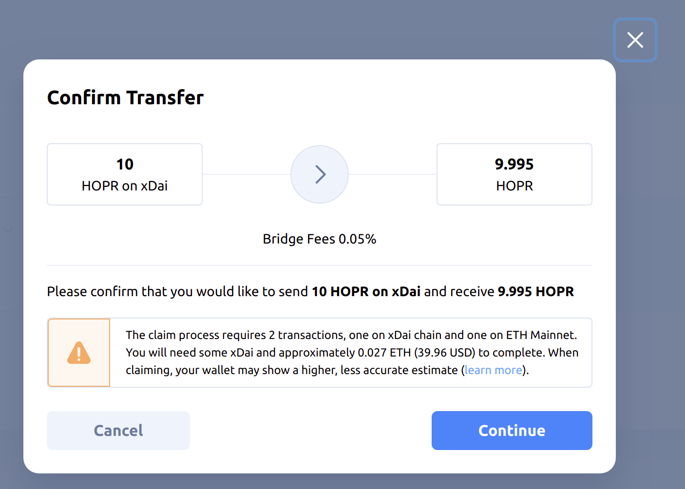 Convert xHOPR to HOPR